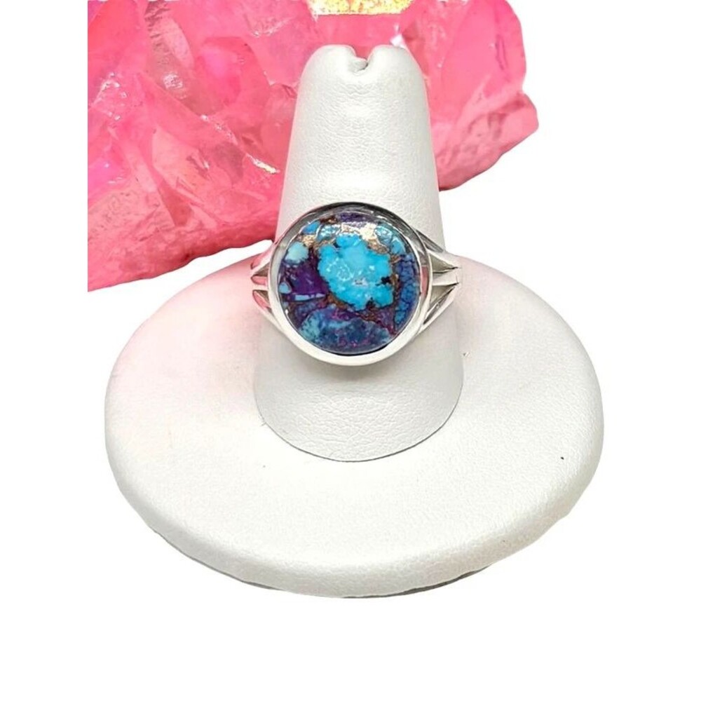 Kingman Purple Blue Copper Turquoise Ring Size 10 925 Sterling Silver Plated